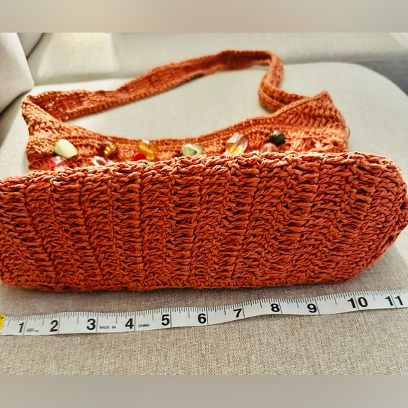 Cappelli Straworld Orange Jeweled Large Beads Shoulder or Handbag Purse 22 X 11” - Picture 7 of 7